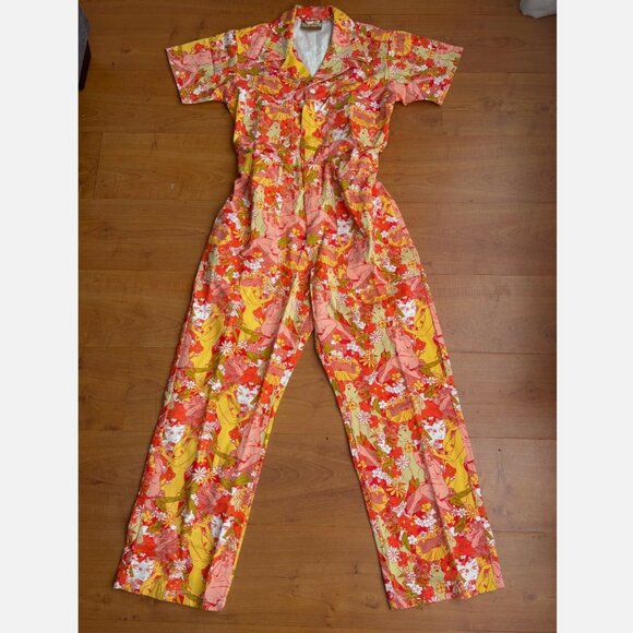 Big Bud Press Pants - Big Bud Press Spring Rapture Printed Short Sleeve Jumpsuit M NWOT